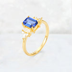 Luxury Emerald Cut Sapphire Cluster Engagement Ring - Additional view