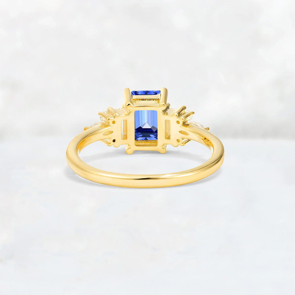 Luxury Emerald Cut Sapphire Cluster Engagement Ring - Additional view