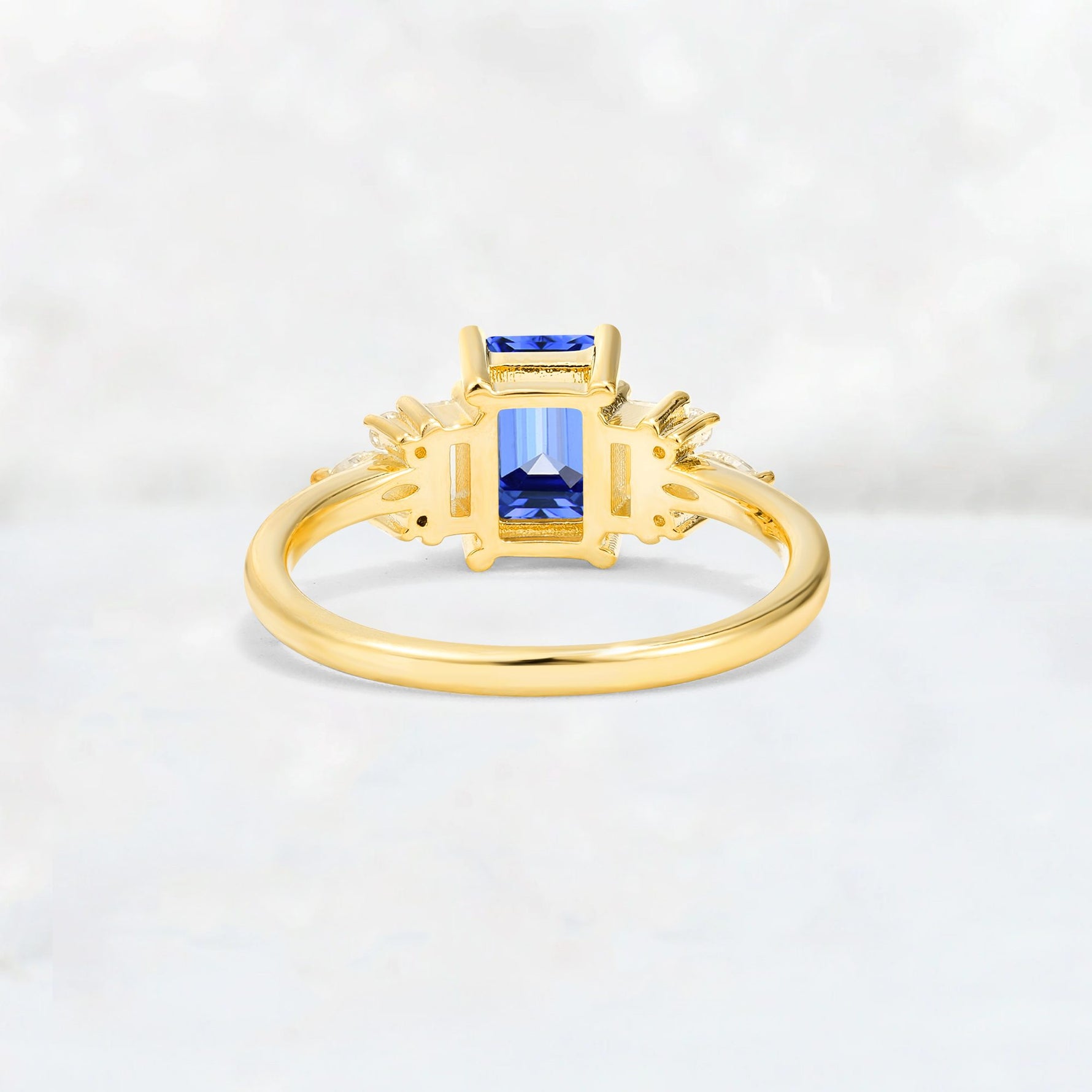Luxury Emerald Cut Sapphire Cluster Engagement Ring - Additional view
