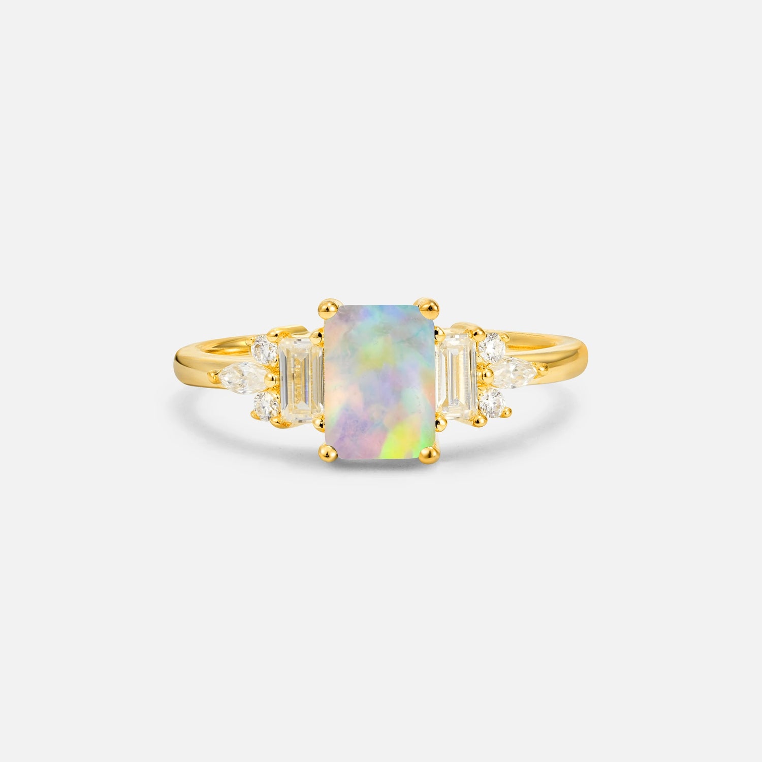 Luxury Emerald Cut Fire Opal Cluster Engagement Ring - Additional view