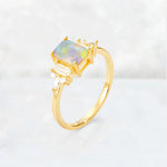Luxury Emerald Cut Fire Opal Cluster Engagement Ring - Additional view