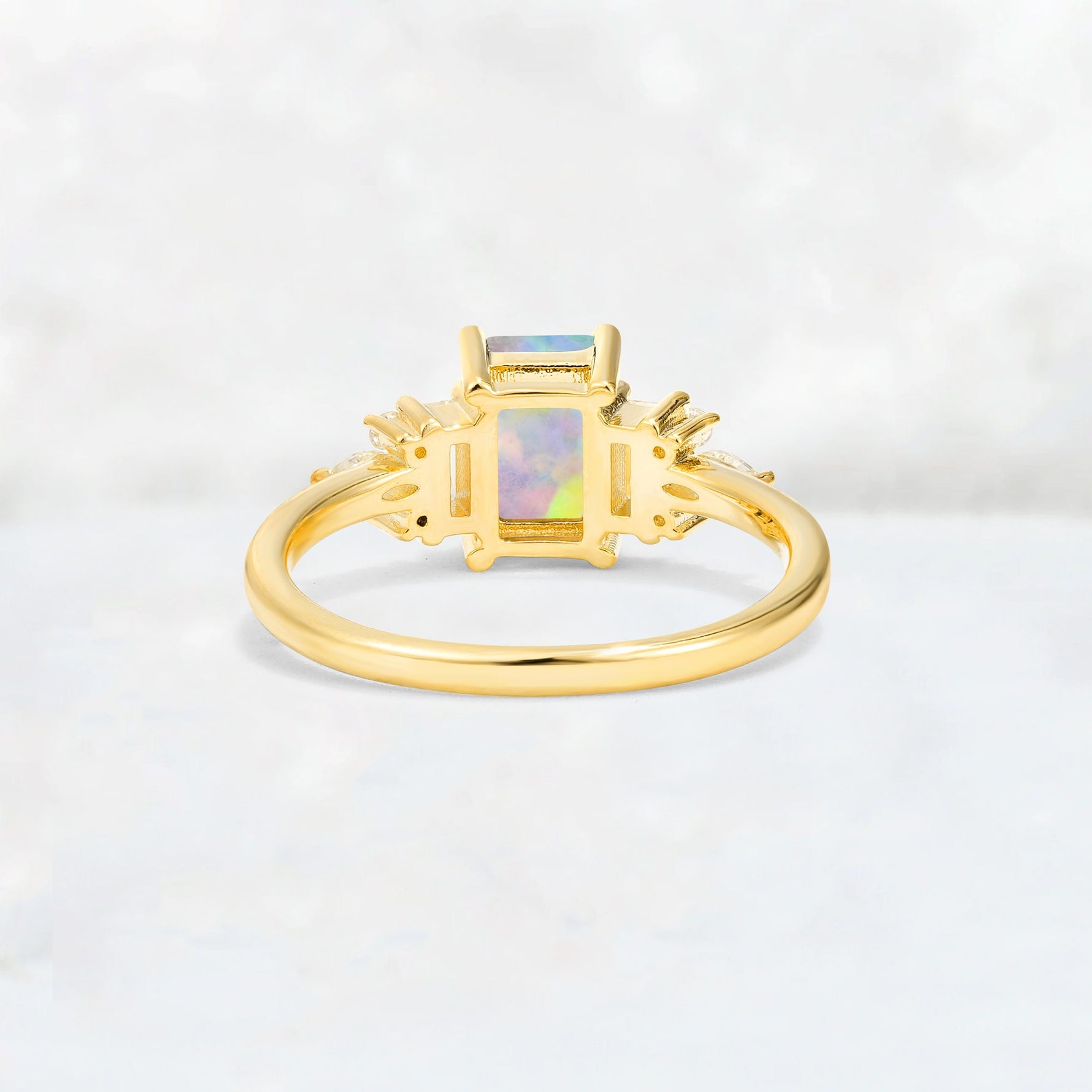 Luxury Emerald Cut Fire Opal Cluster Engagement Ring - Additional view