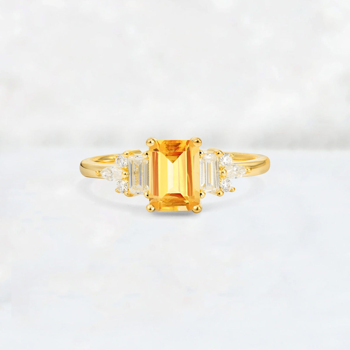Luxury Emerald Cut Citrine Cluster Engagement Ring - Additional view