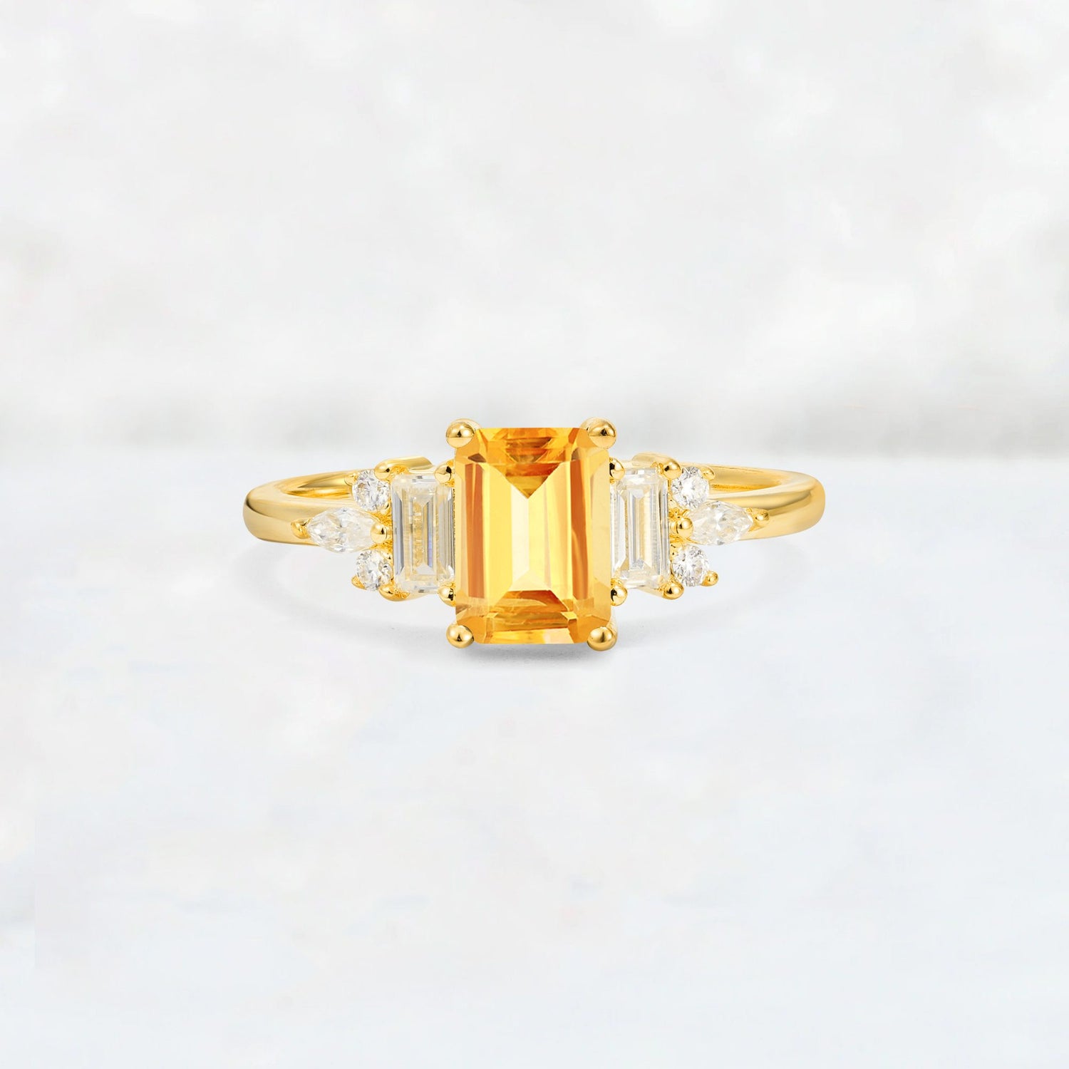 Luxury Emerald Cut Citrine Cluster Engagement Ring - Additional view