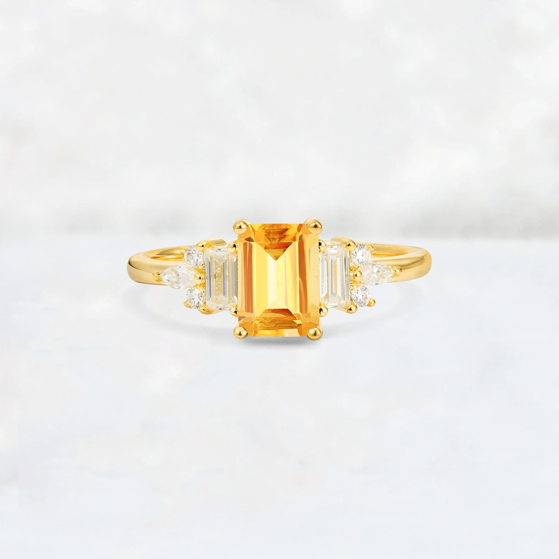 Luxury Emerald Cut Citrine Cluster Engagement Ring - Additional view