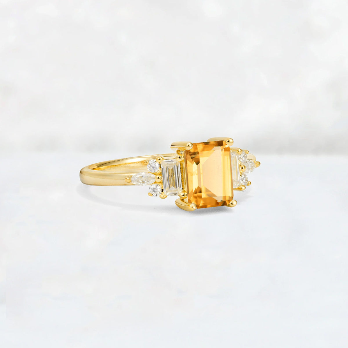 Luxury Emerald Cut Citrine Cluster Engagement Ring - Additional view
