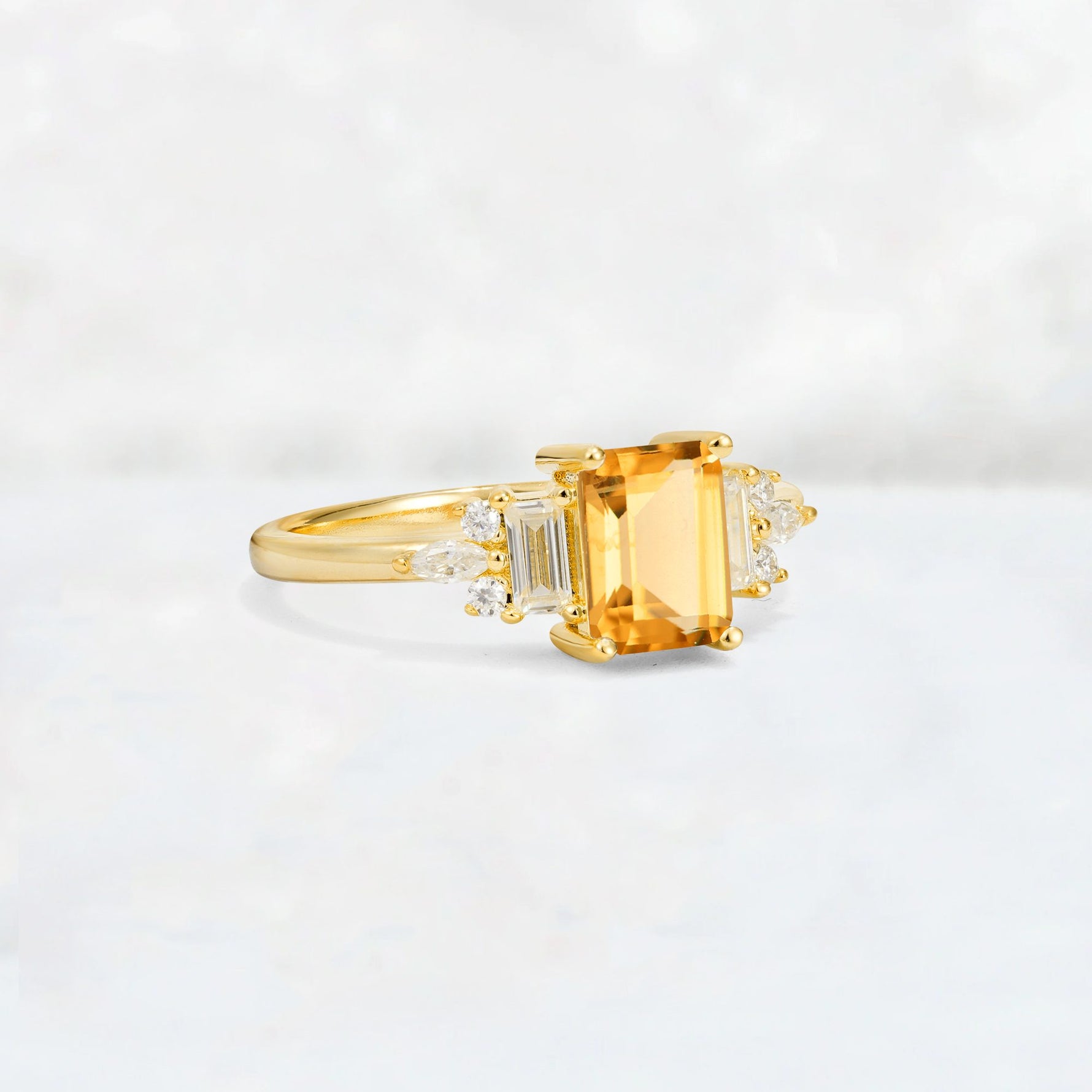 Luxury Emerald Cut Citrine Cluster Engagement Ring - Additional view