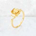 Luxury Emerald Cut Citrine Cluster Engagement Ring - Additional view