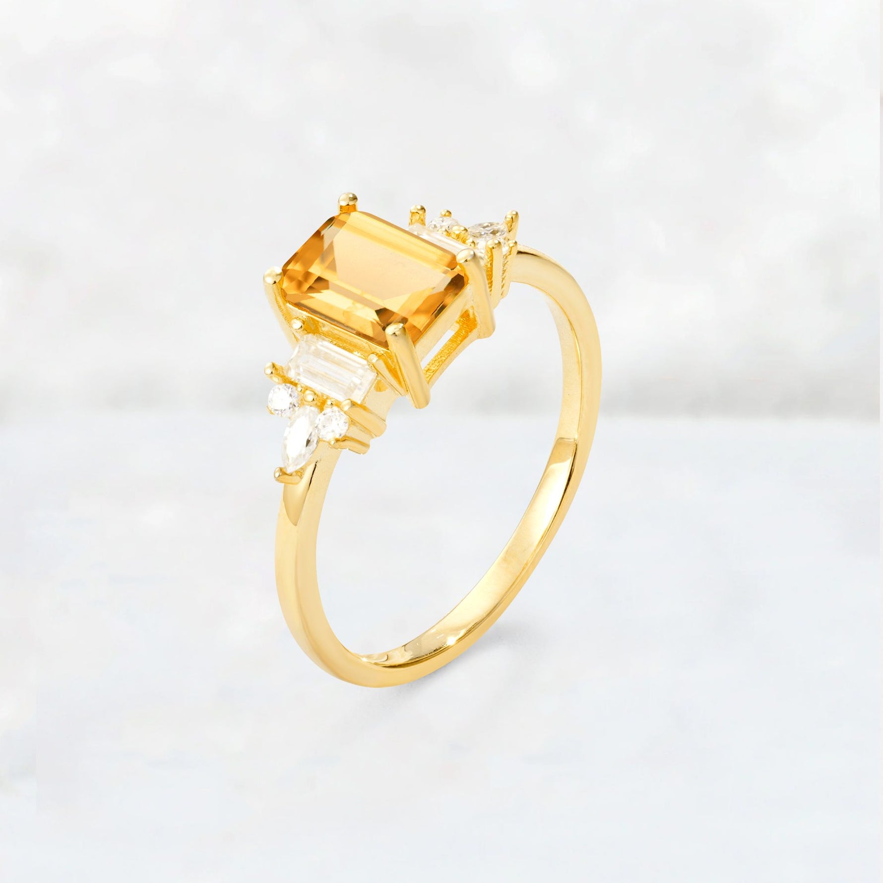 Luxury Emerald Cut Citrine Cluster Engagement Ring - Additional view