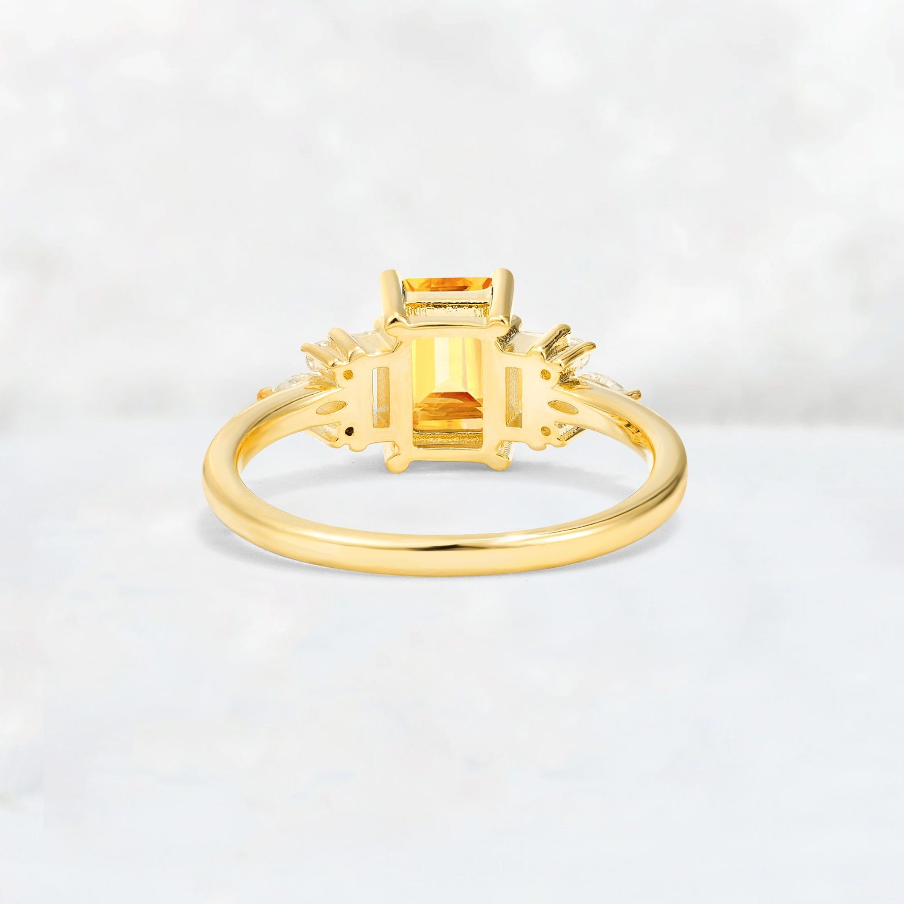 Luxury Emerald Cut Citrine Cluster Engagement Ring - Additional view