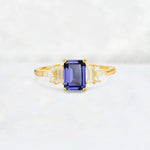 Luxury Emerald Cut Tanzanite Cluster Engagement Ring - Additional view