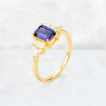 Luxury Emerald Cut Tanzanite Cluster Engagement Ring - Additional view