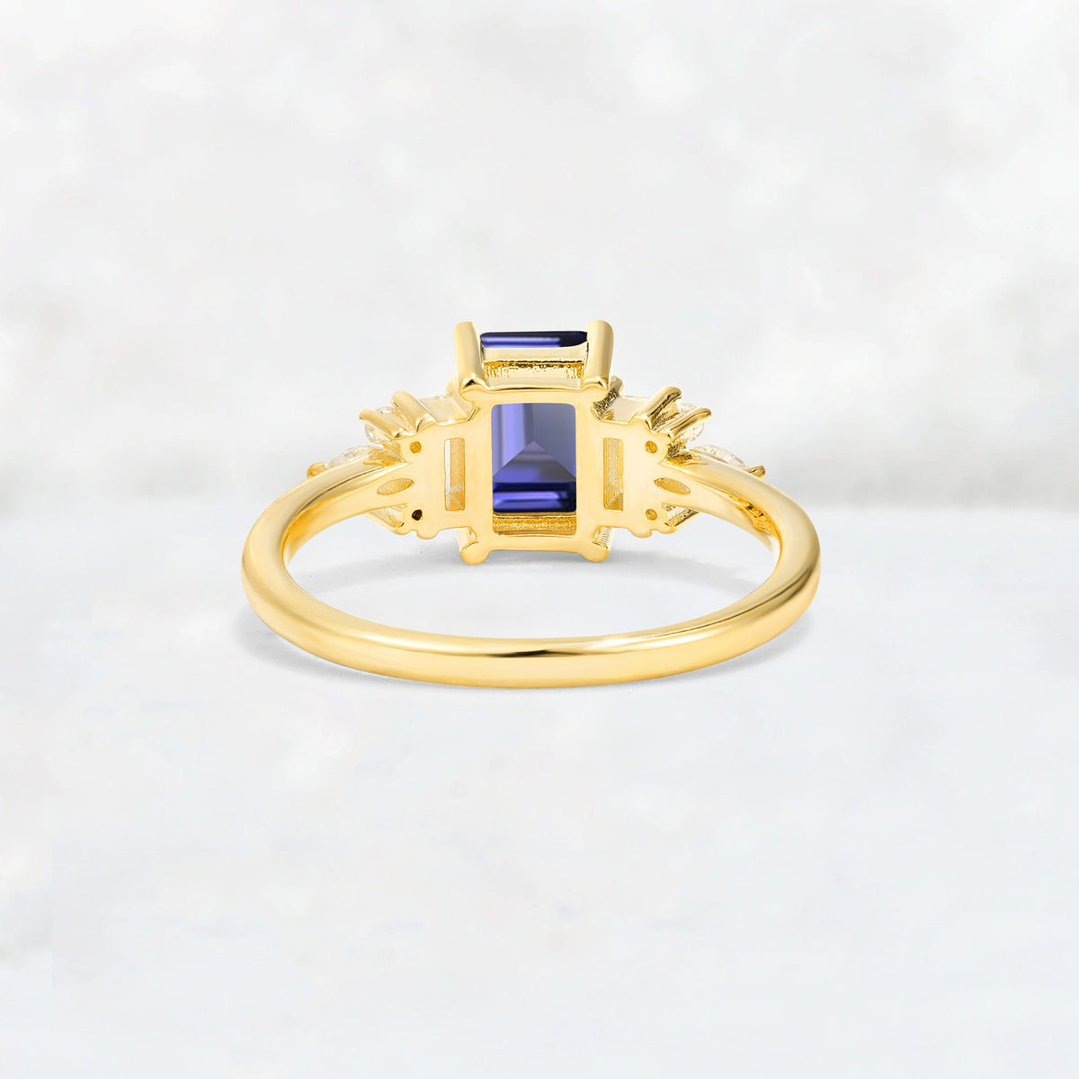 Luxury Emerald Cut Tanzanite Cluster Engagement Ring - Additional view