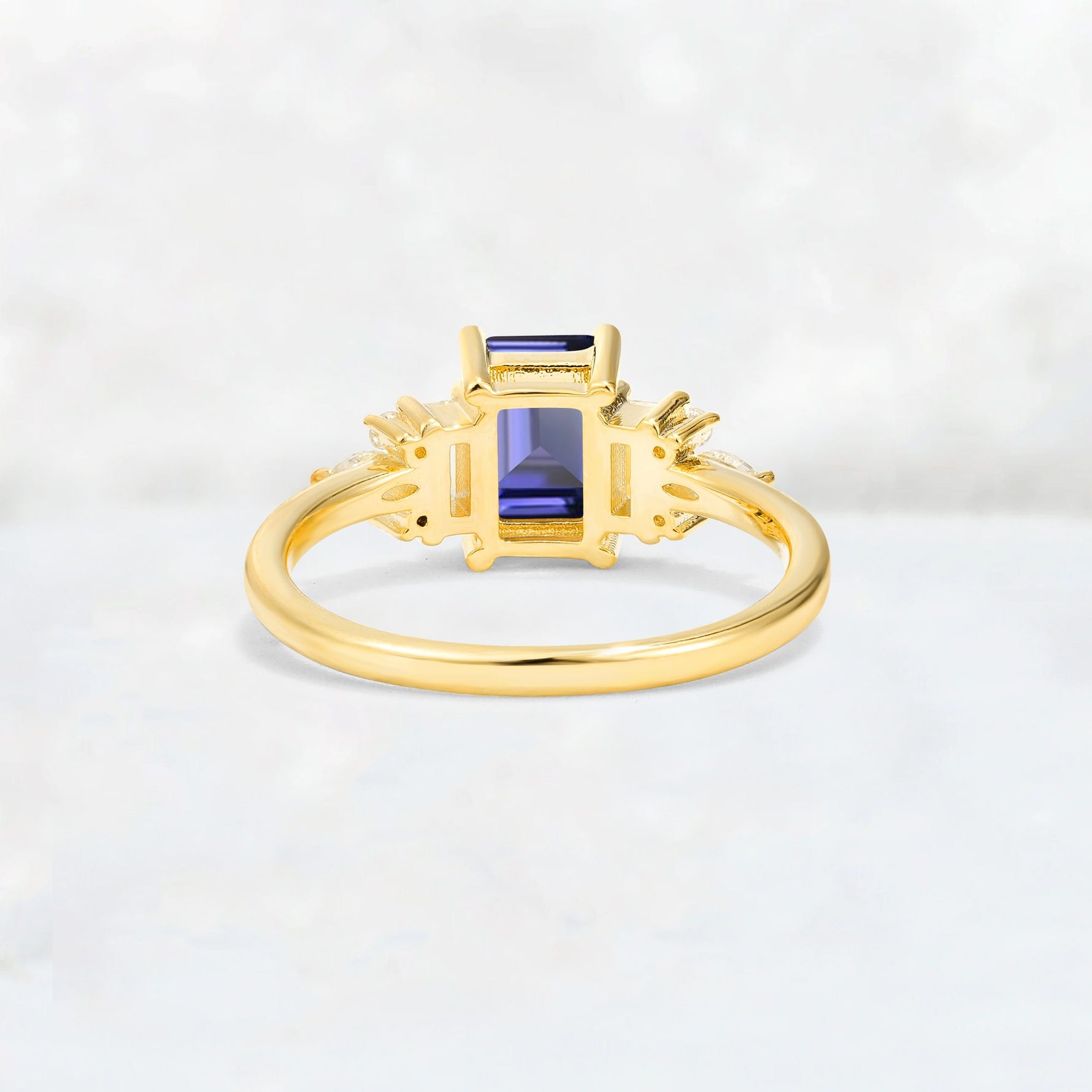 Luxury Emerald Cut Tanzanite Cluster Engagement Ring - Additional view