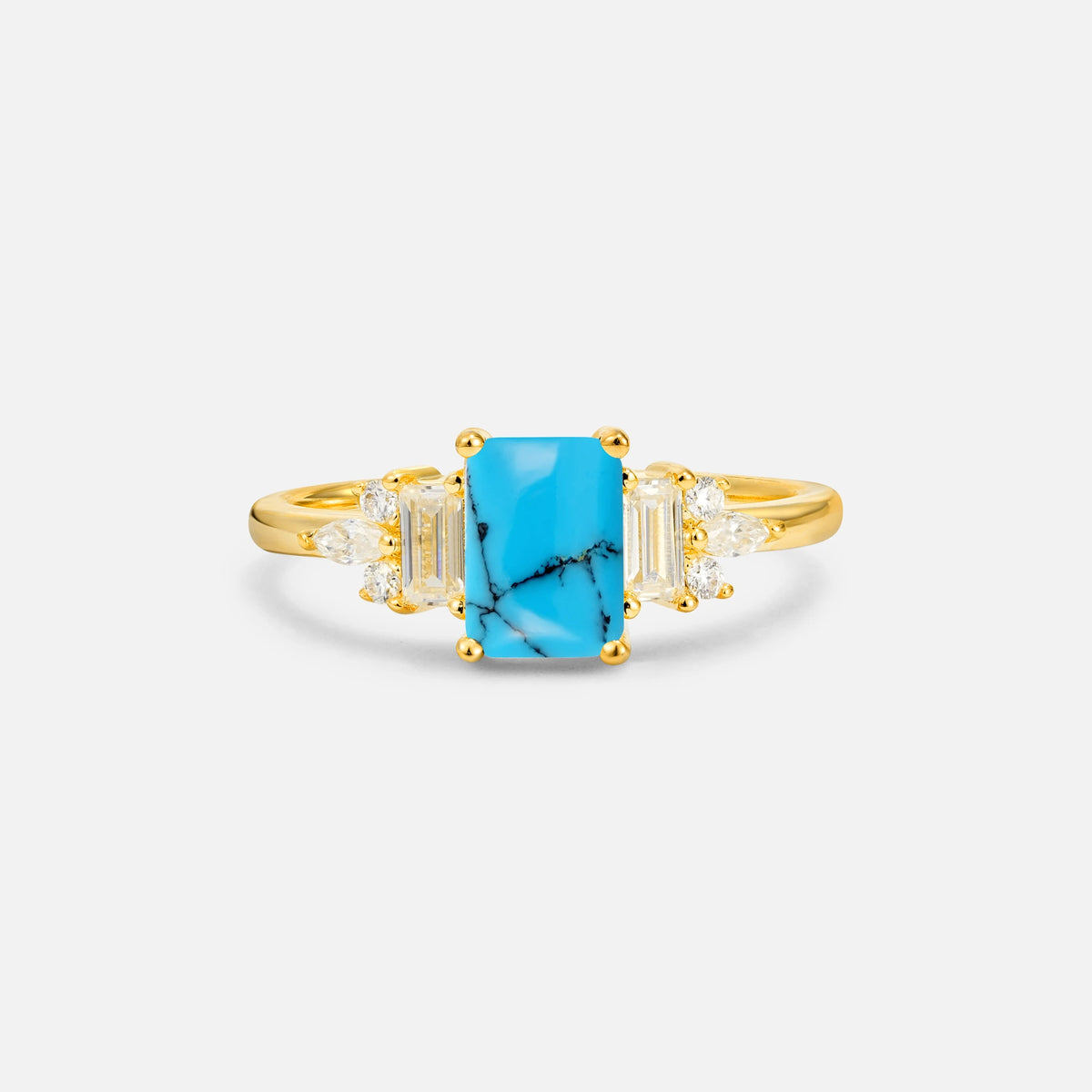 Luxury Emerald Cut Turquoise Cluster Engagement Ring - Additional view
