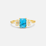Luxury Emerald Cut Turquoise Cluster Engagement Ring - Additional view