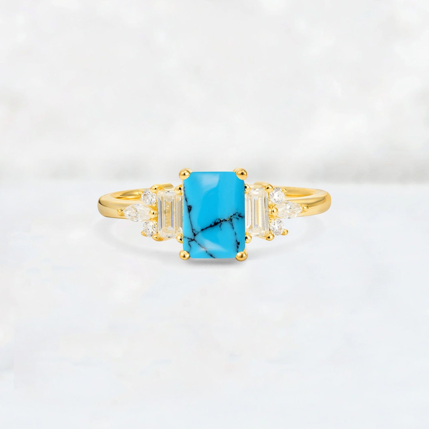 Luxury Emerald Cut Turquoise Cluster Engagement Ring - Additional view