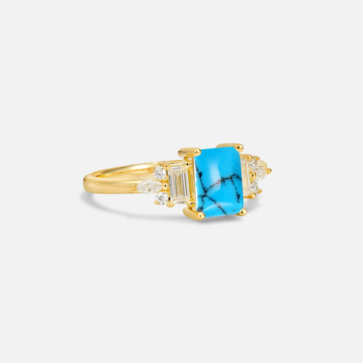 Luxury Emerald Cut Turquoise Cluster Engagement Ring - Additional view