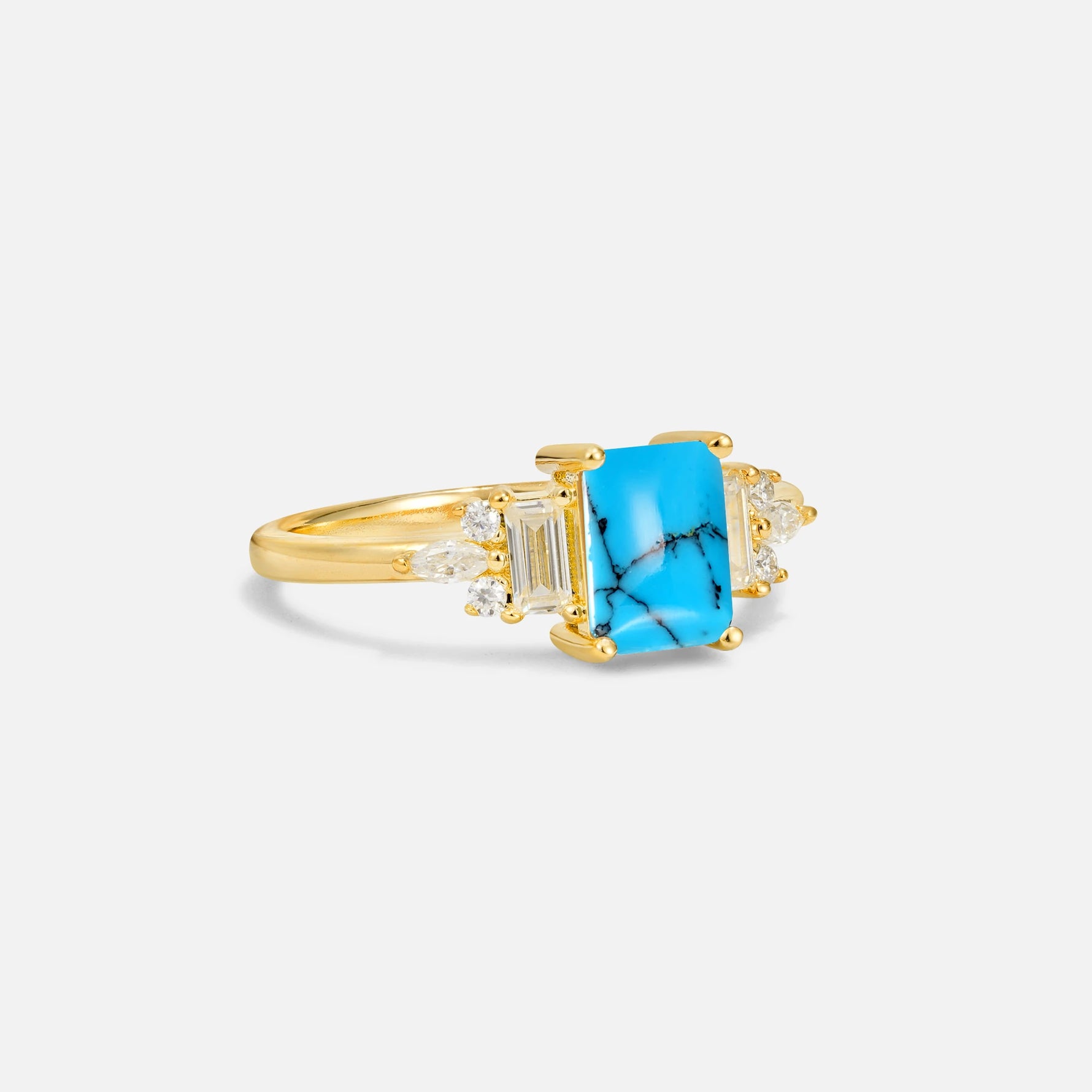 Luxury Emerald Cut Turquoise Cluster Engagement Ring - Additional view