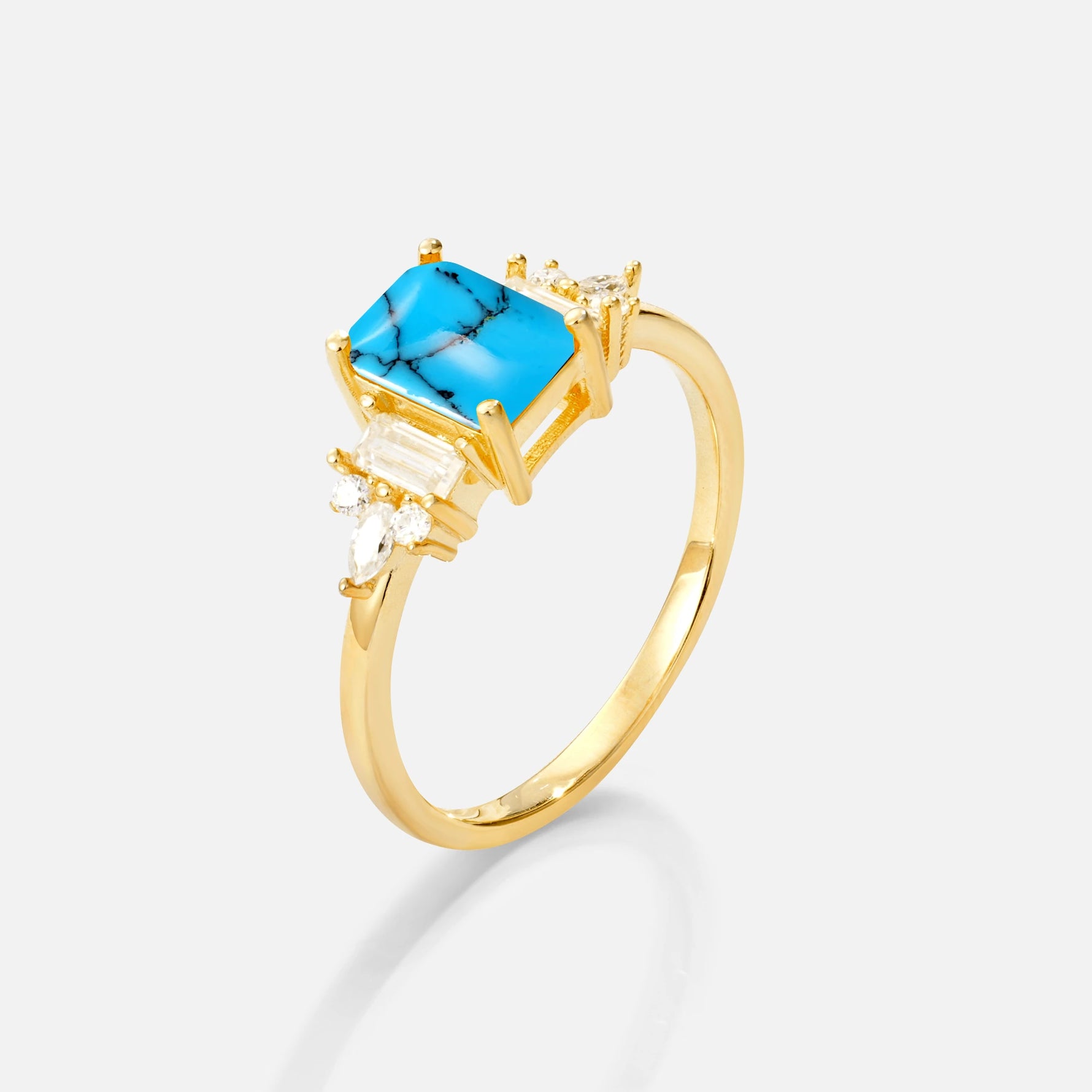 Luxury Emerald Cut Turquoise Cluster Engagement Ring - Additional view