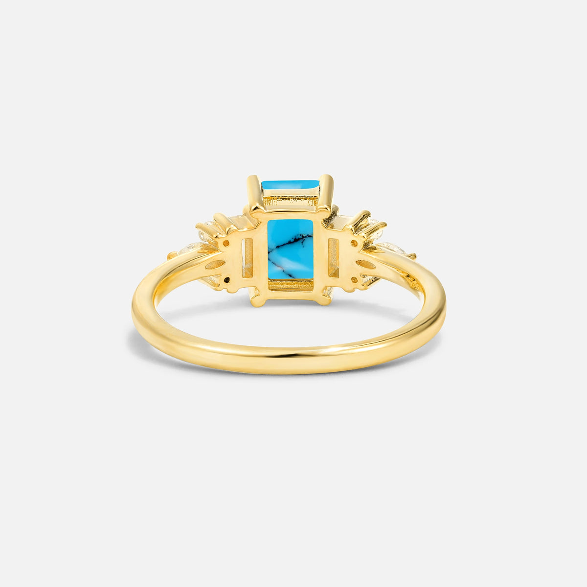 Luxury Emerald Cut Turquoise Cluster Engagement Ring - Additional view