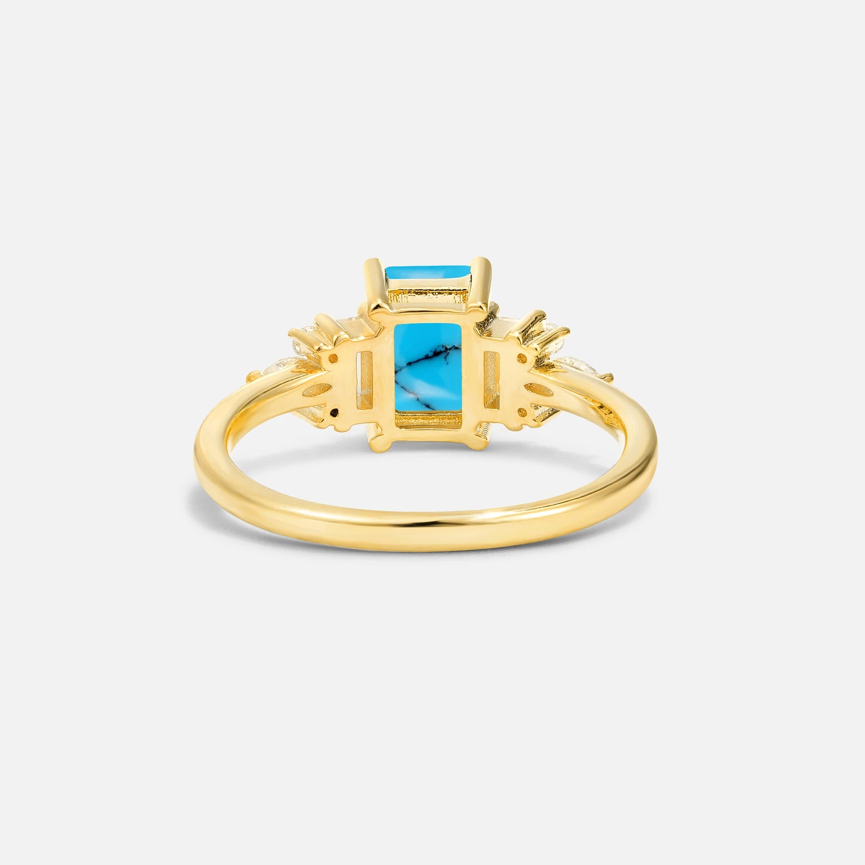 Luxury Emerald Cut Turquoise Cluster Engagement Ring - Additional view