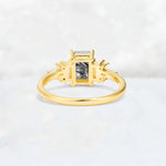 Luxury Emerald Cut Black Rutilated Quartz Cluster Engagement Ring - Additional view