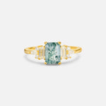 Luxury Emerald Cut Moss Agate Cluster Engagement Ring - Additional view