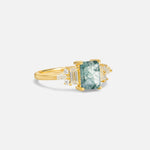 Luxury Emerald Cut Moss Agate Cluster Engagement Ring - Additional view
