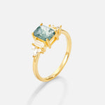 Luxury Emerald Cut Moss Agate Cluster Engagement Ring - Additional view