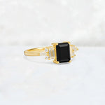 Luxury Emerald Cut Black Onyx Cluster Engagement Ring - Additional view