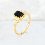 Luxury Emerald Cut Black Onyx Cluster Engagement Ring - Additional view