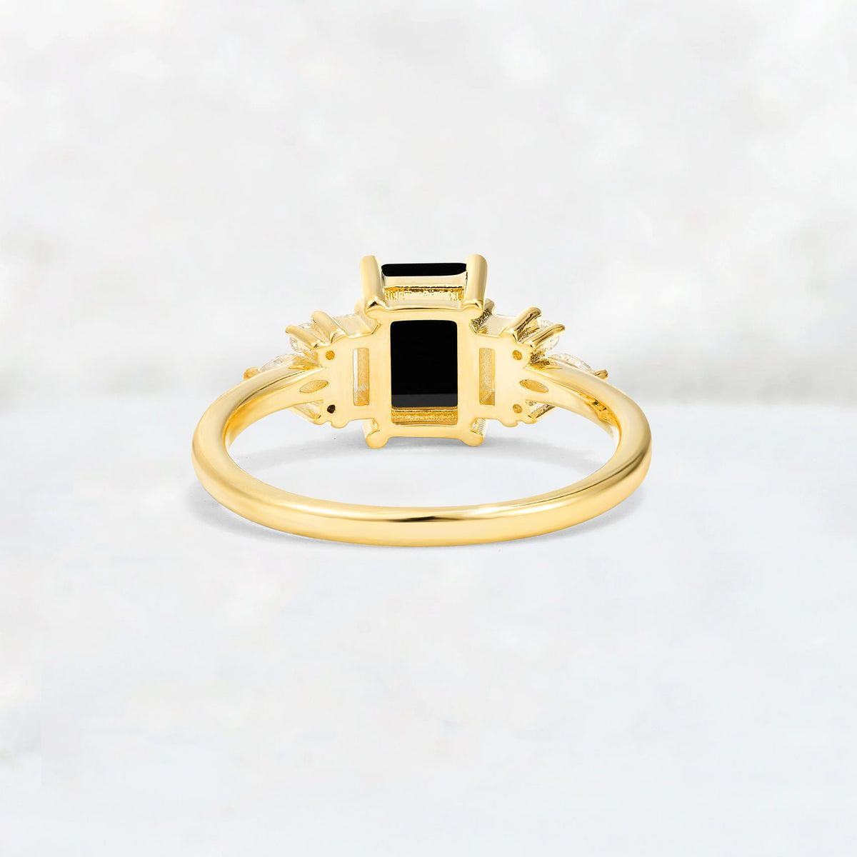 Luxury Emerald Cut Black Onyx Cluster Engagement Ring - Additional view
