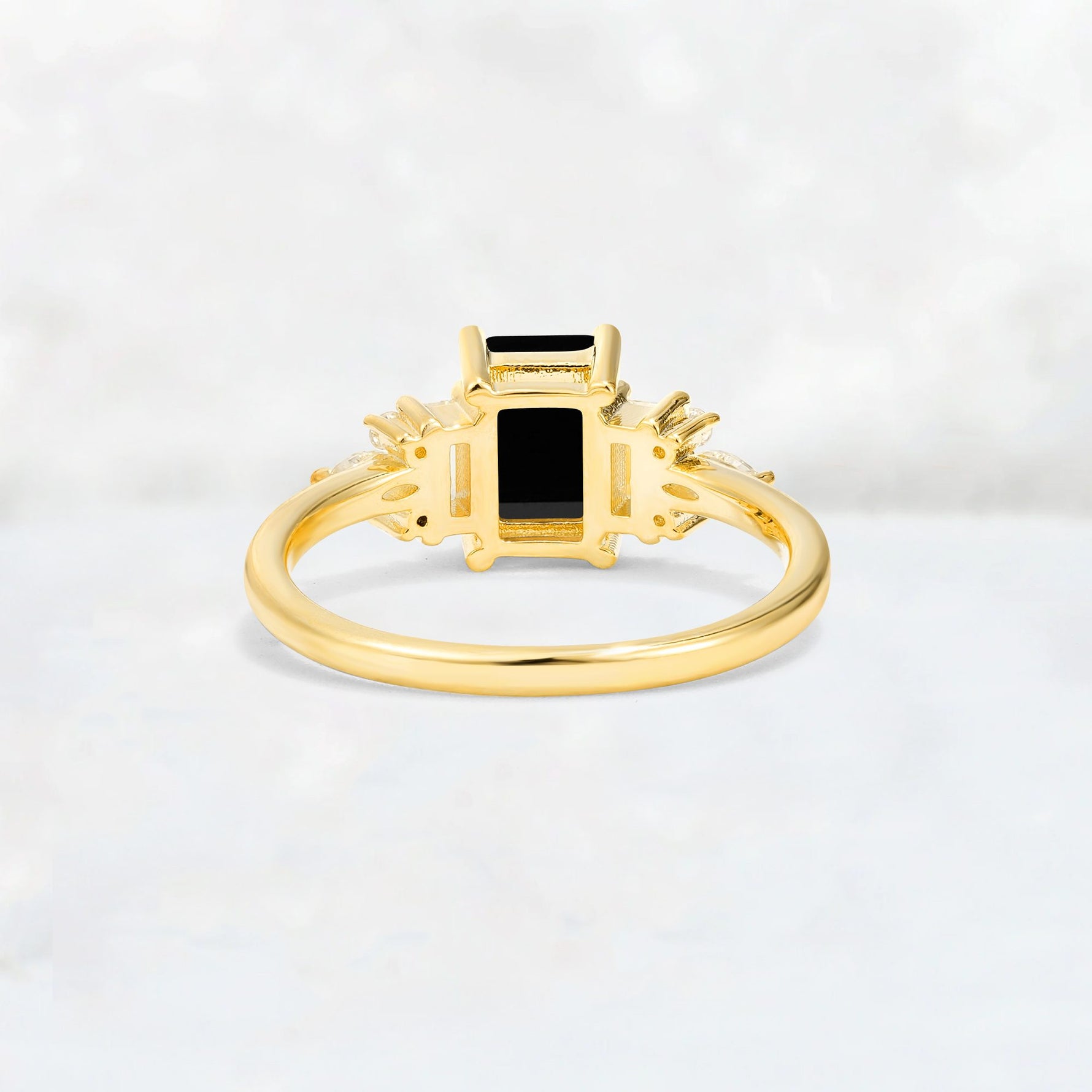 Luxury Emerald Cut Black Onyx Cluster Engagement Ring - Additional view