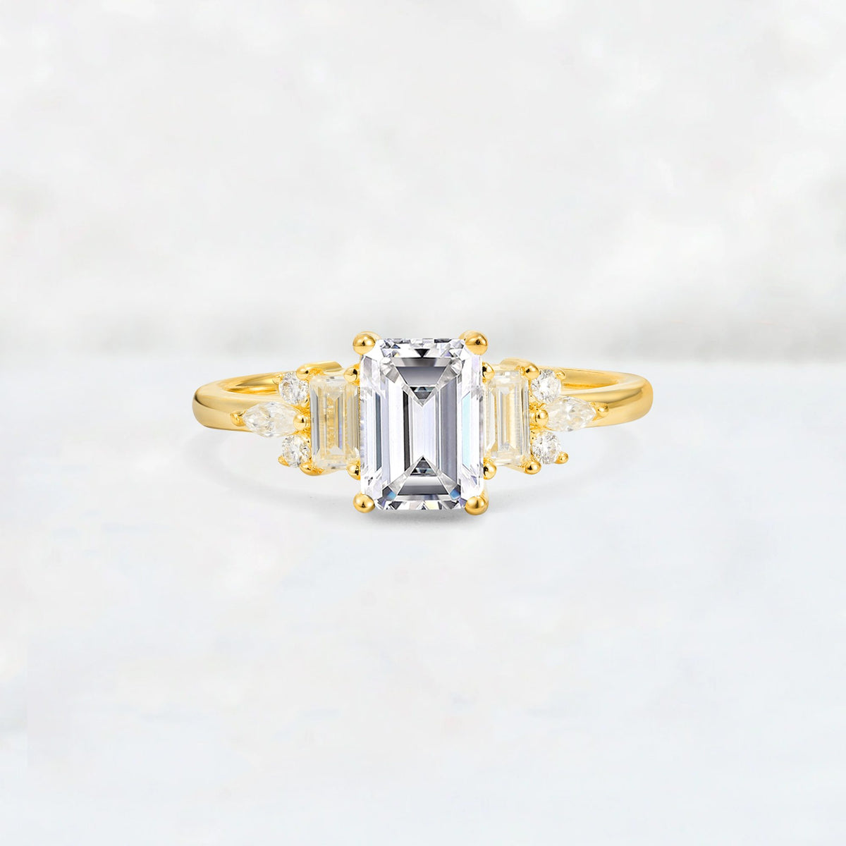 Luxury Emerald Cut Lab Diamond Cluster Engagement Ring - Additional view
