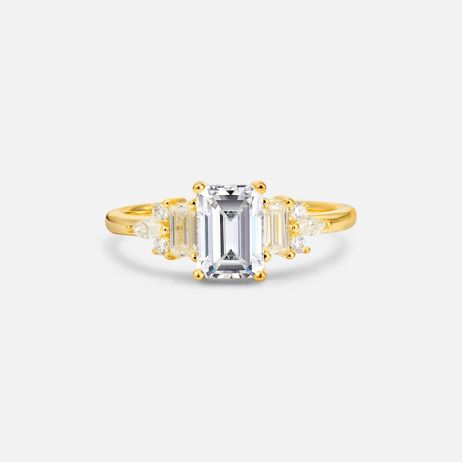 Luxury Emerald Cut Lab Diamond Cluster Engagement Ring - Additional view