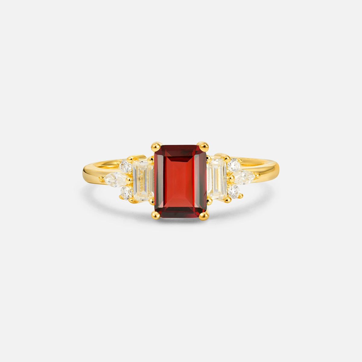 Luxury Emerald Cut Garnet Cluster Engagement Ring - Additional view
