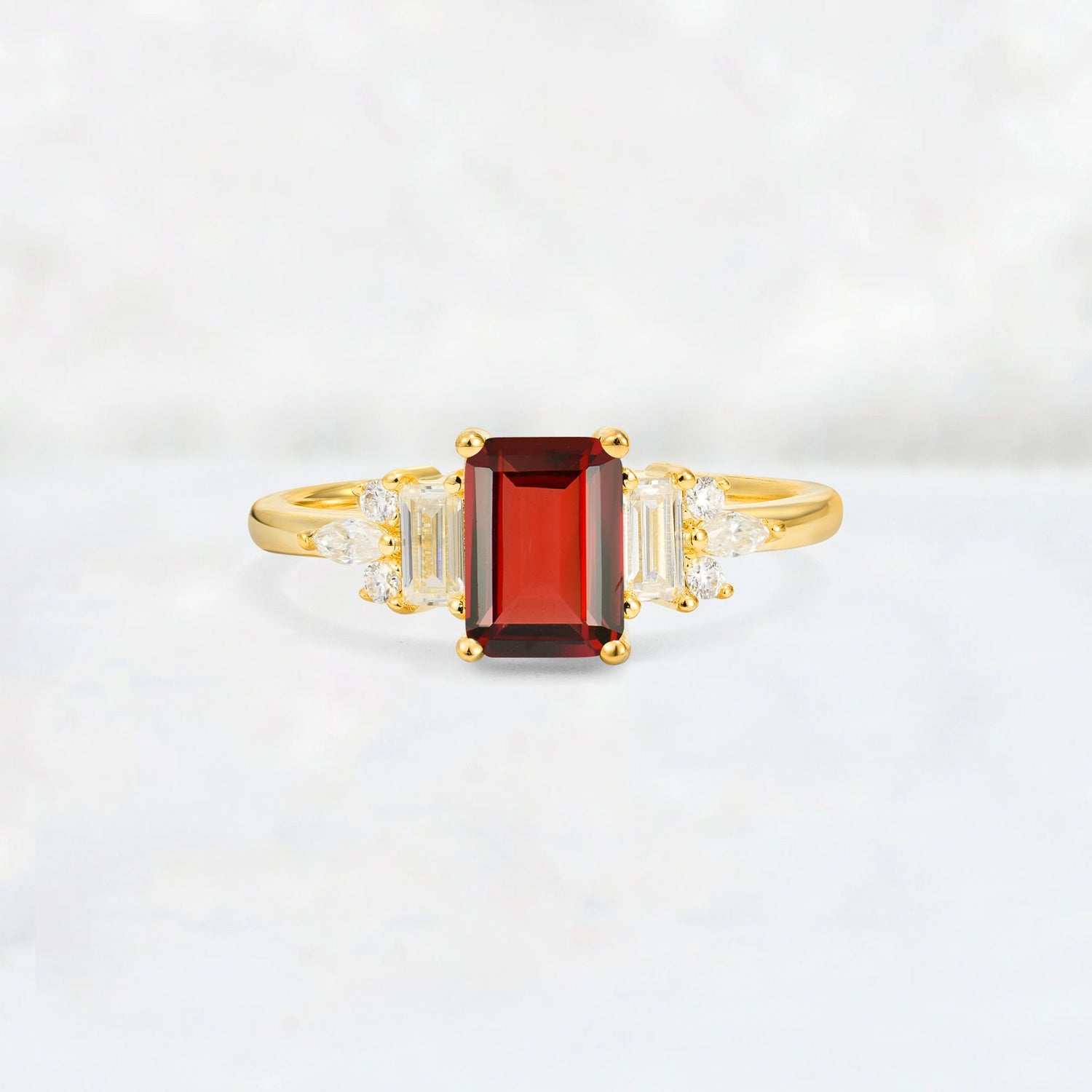 Luxury Emerald Cut Garnet Cluster Engagement Ring - Additional view