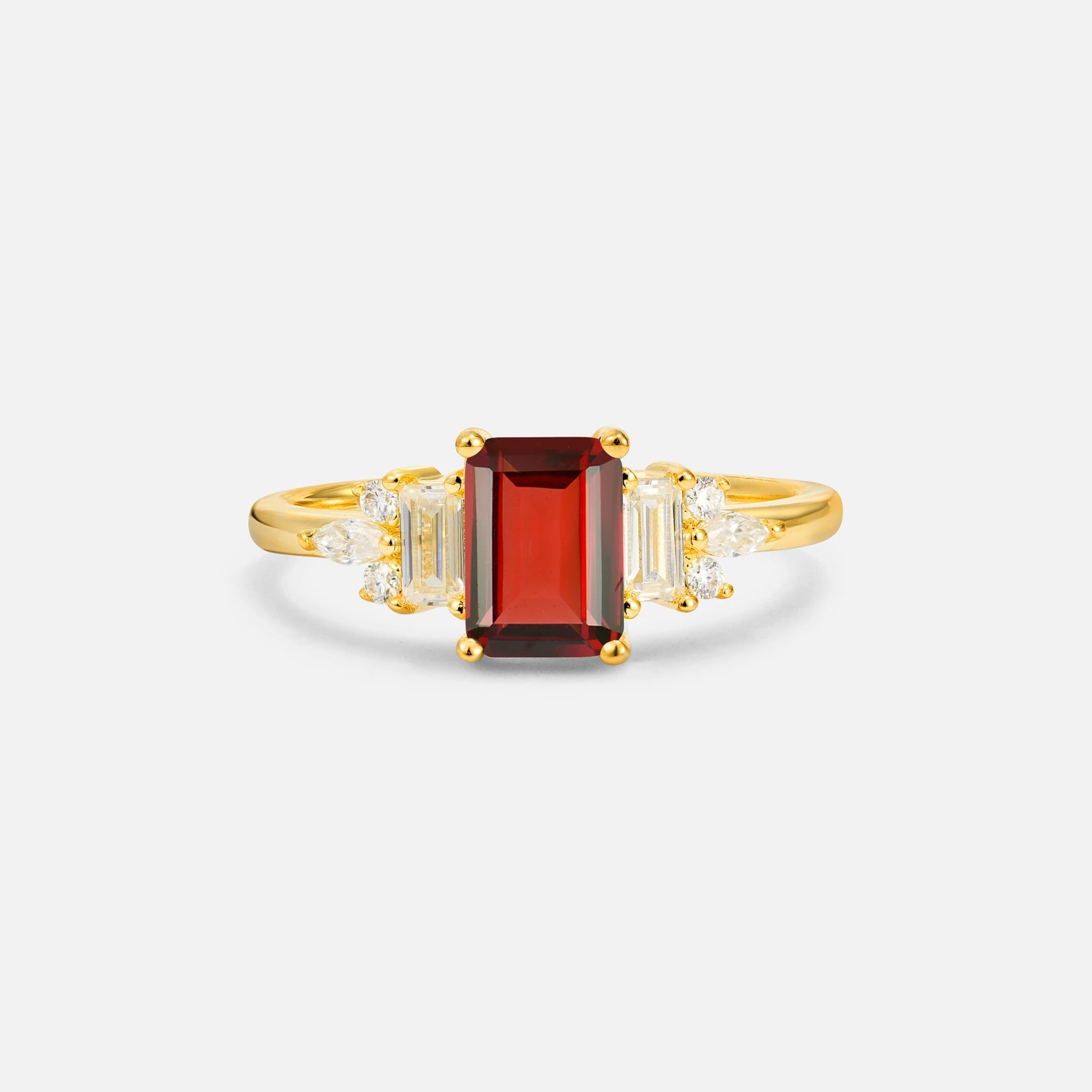 Luxury Emerald Cut Garnet Cluster Engagement Ring - Additional view