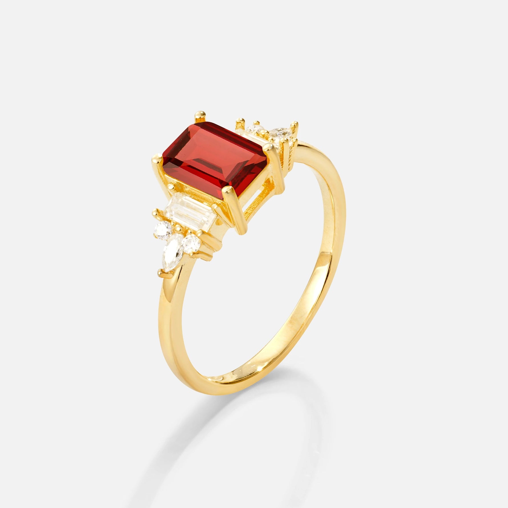 Luxury Emerald Cut Garnet Cluster Engagement Ring - Additional view