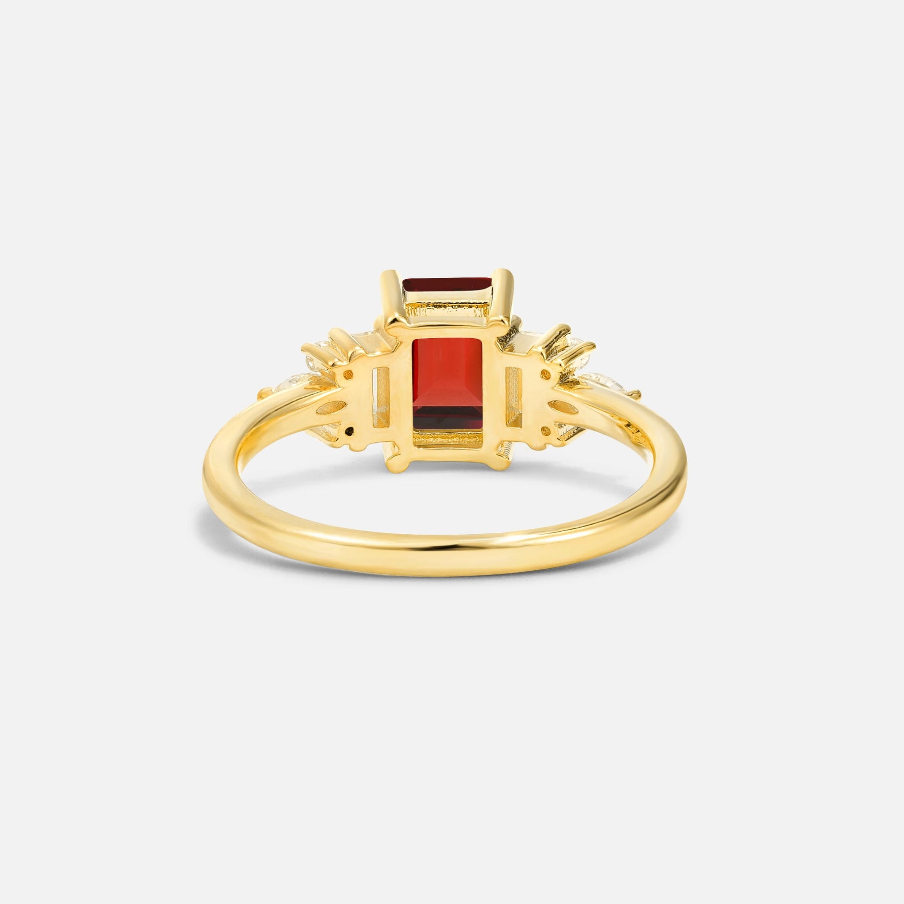 Luxury Emerald Cut Garnet Cluster Engagement Ring - Additional view