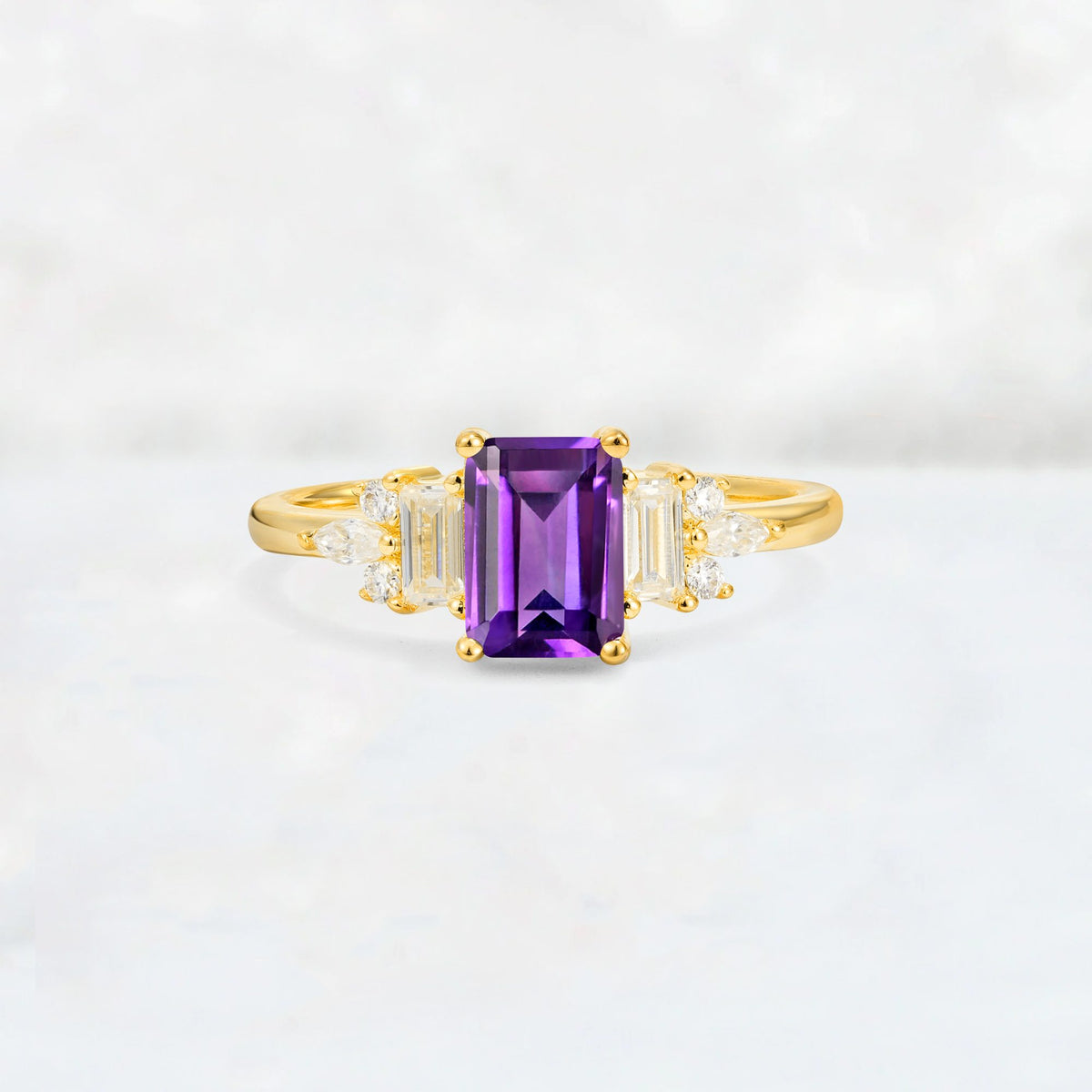 Luxury Emerald Cut Amethyst Cluster Engagement Ring - Additional view