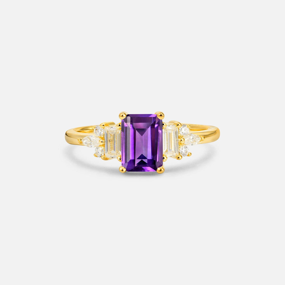 Luxury Emerald Cut Amethyst Cluster Engagement Ring - Additional view