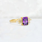 Luxury Emerald Cut Amethyst Cluster Engagement Ring - Additional view