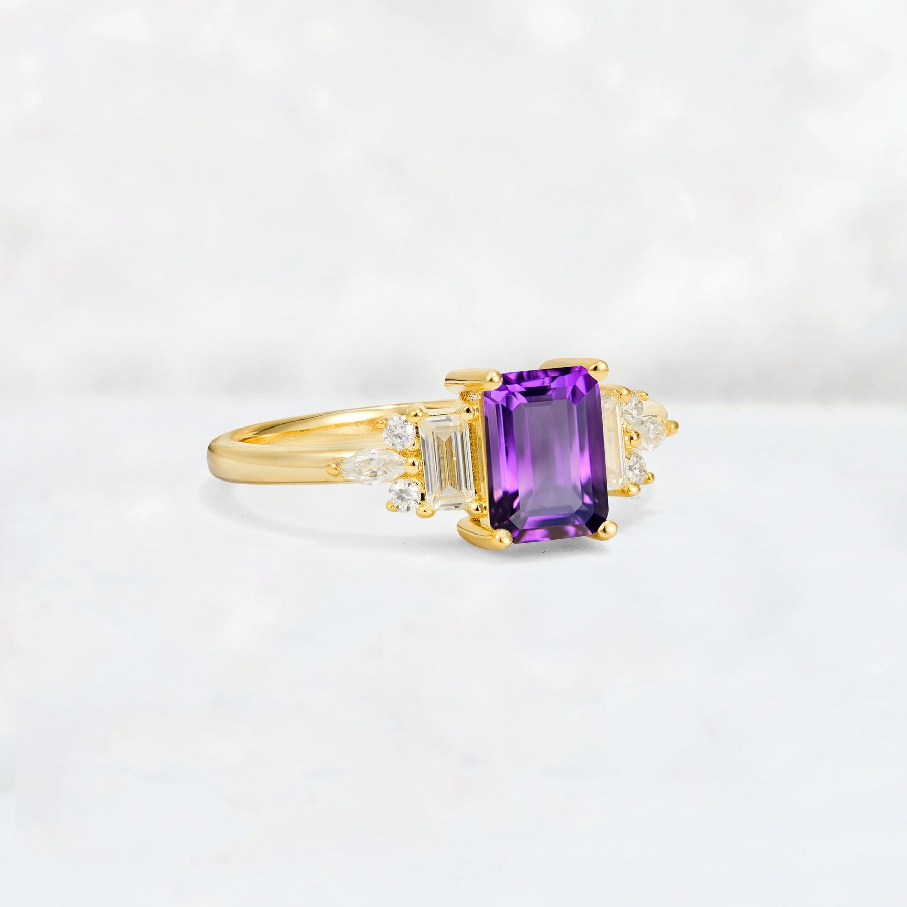 Luxury Emerald Cut Amethyst Cluster Engagement Ring - Additional view