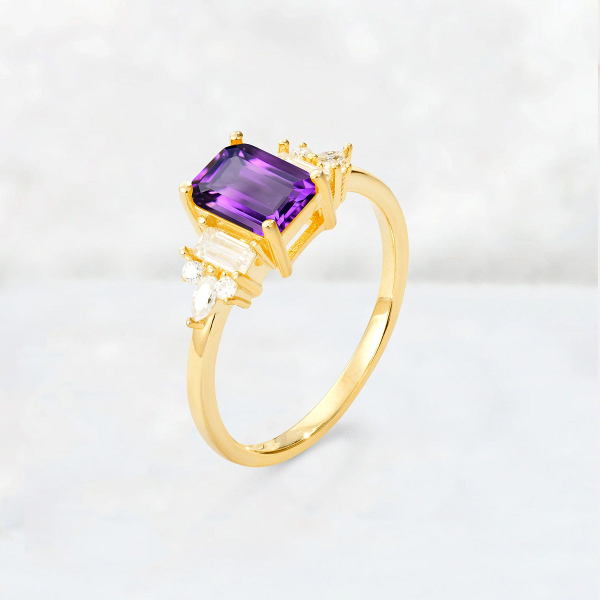 Luxury Emerald Cut Amethyst Cluster Engagement Ring - Additional view