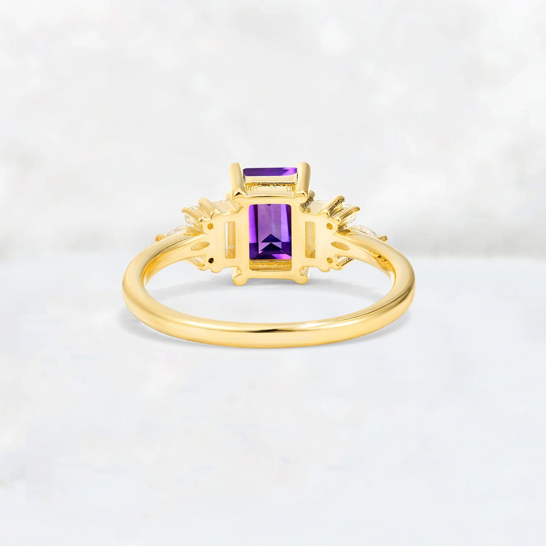 Luxury Emerald Cut Amethyst Cluster Engagement Ring - Additional view