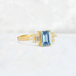 Luxury Emerald Cut Aquamarine Cluster Engagement Ring - Additional view