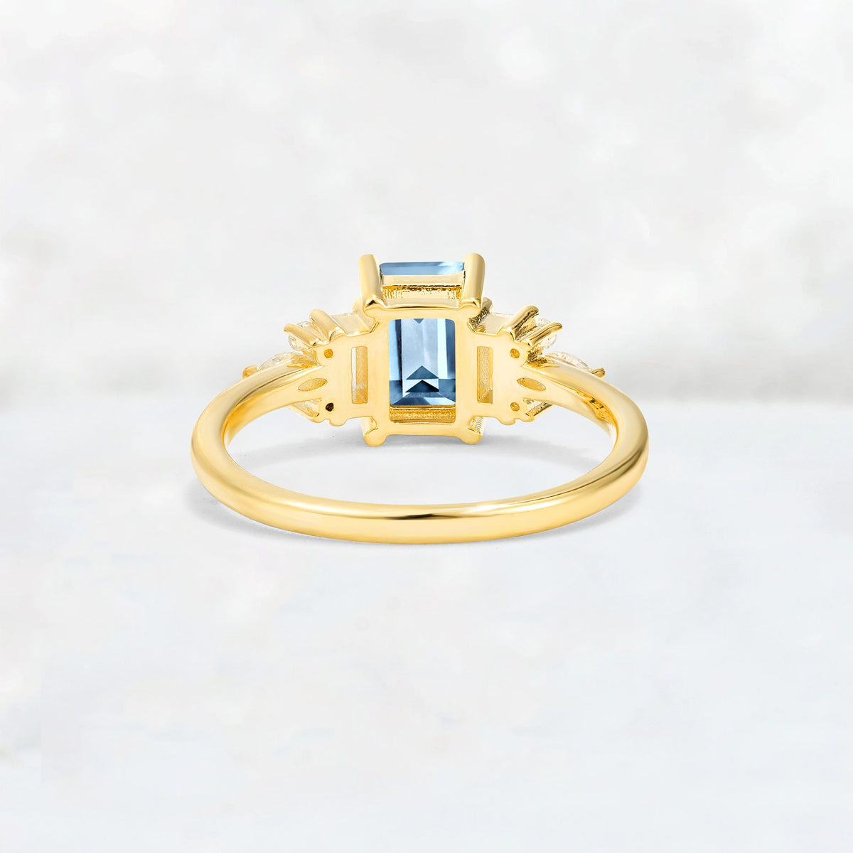 Luxury Emerald Cut Aquamarine Cluster Engagement Ring - Additional view