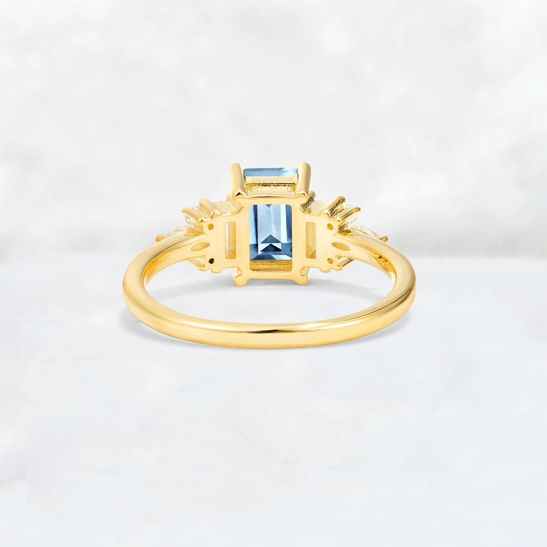 Luxury Emerald Cut Aquamarine Cluster Engagement Ring - Additional view